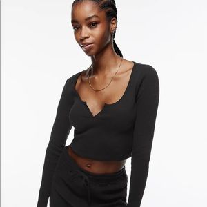 TNA Waffle Scoopneck Longsleeve in Black